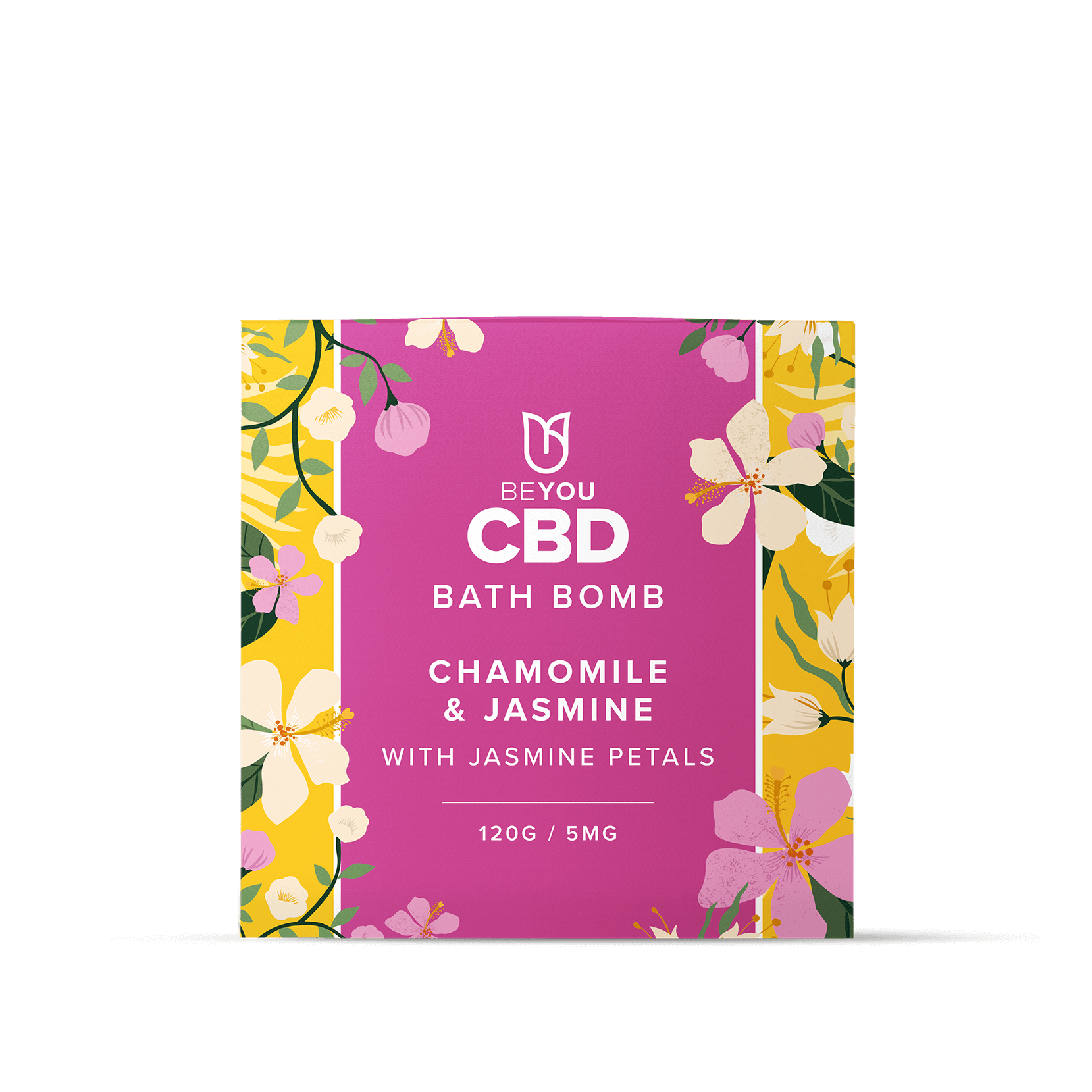 100% natural and pure CBD bath bomb with chamomile essential oil, jasmine essential oil and jasmine petals