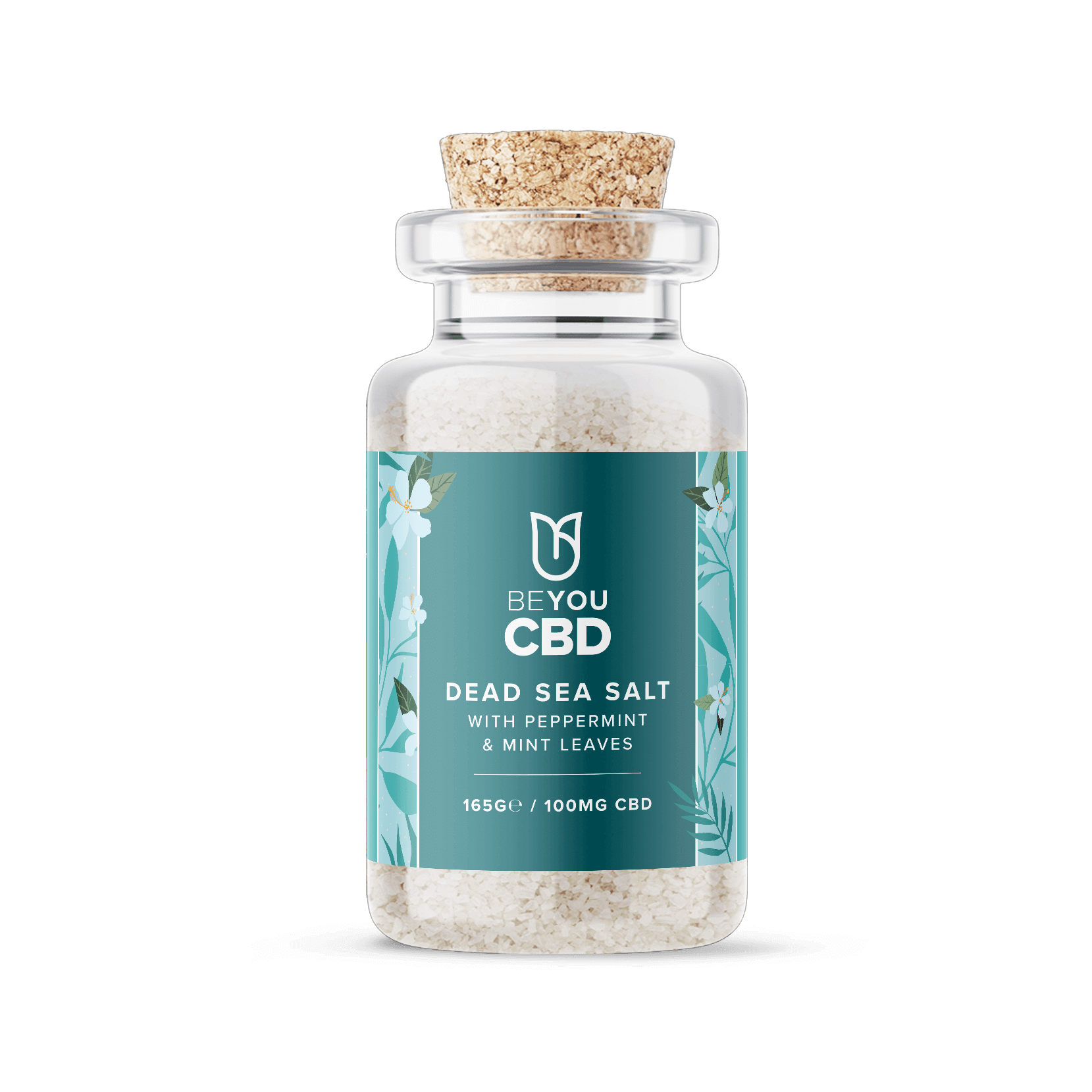 dead sea salt with high strength CBD featuring peppermint essential oil and mint leaves for ultimate relaxation